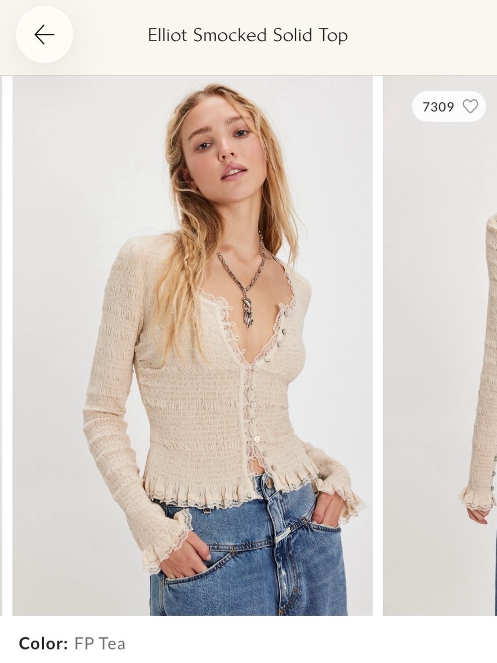 Free People Elliot Smocked V-Neck Top in FP Tea (Cream)